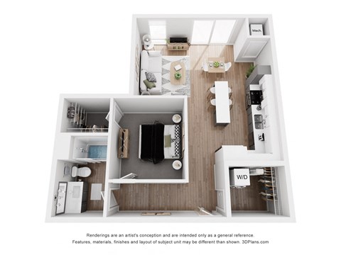Floor plan for 1 bed, 1 bath, 792 sqft